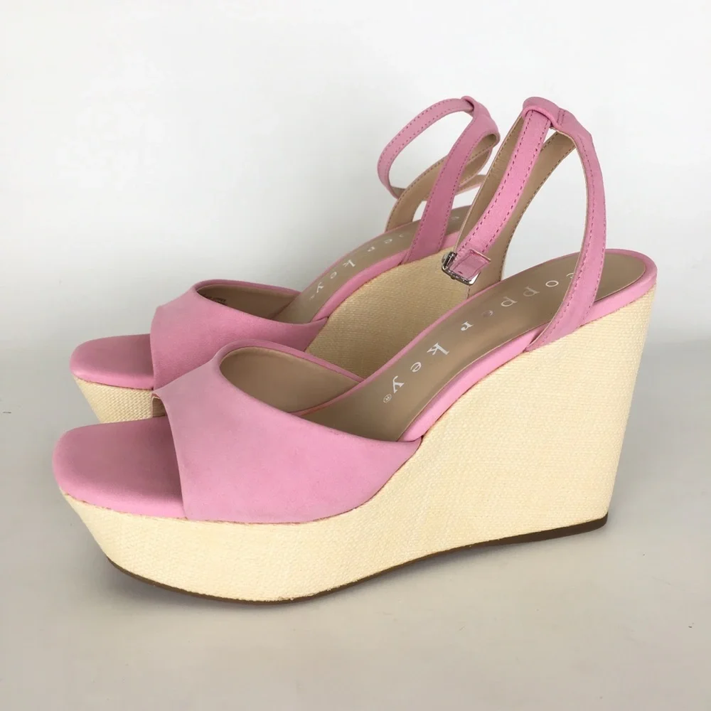 Copper Key Pink Leather Platform Wedge Sandals Women’s Size 10 Fairycore